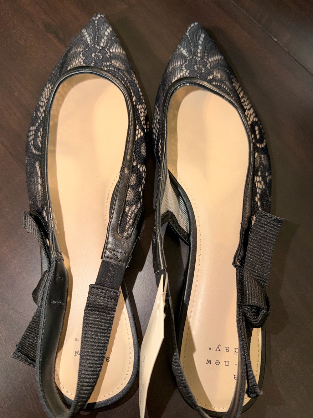 Women's London Lace Sling Back Bow Flats - A New Day Black - New Size 9 - Picture 2 of 4